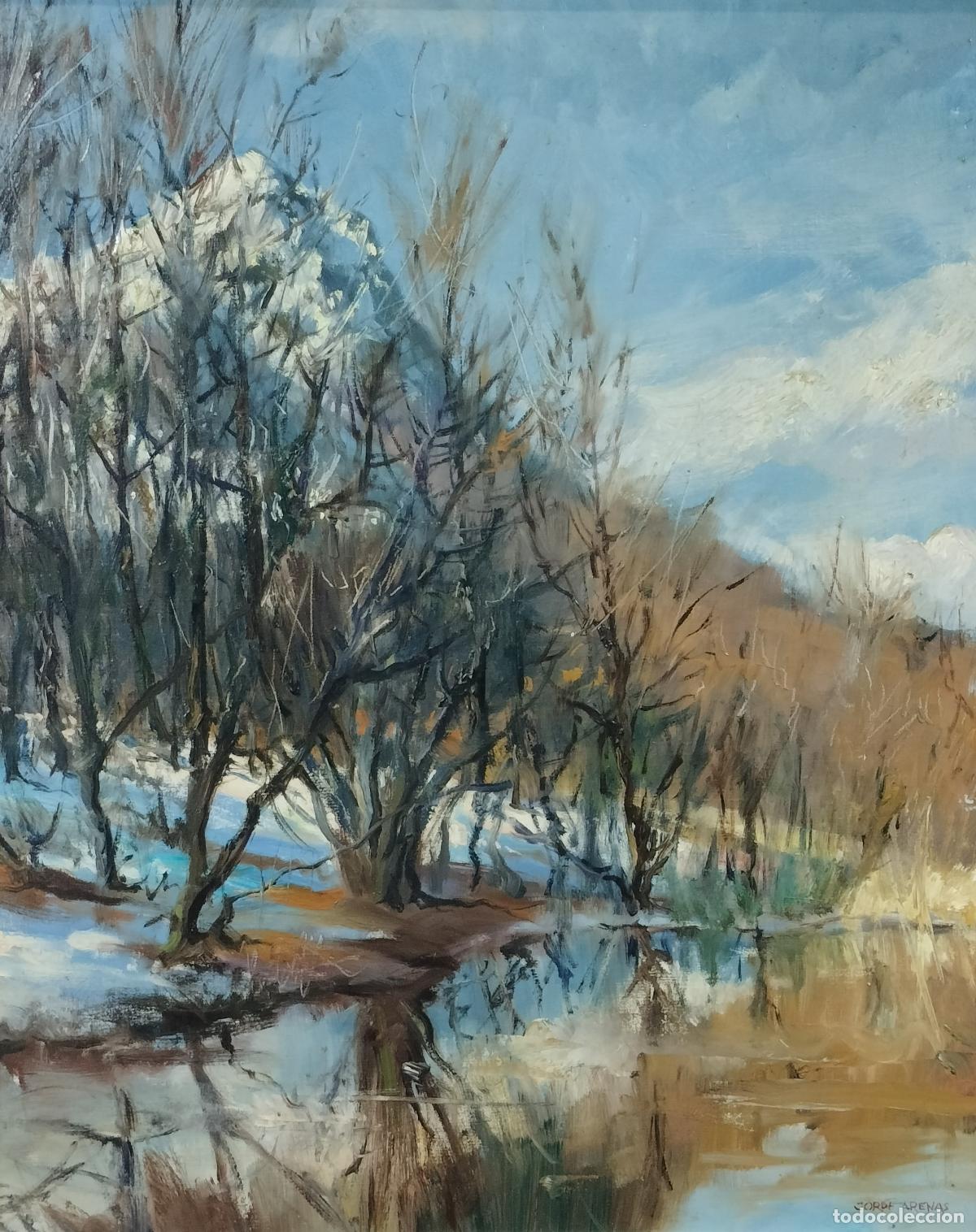 Arte: PAISAJE NEVADO CON RIACHUELO. JORDI ARENAS. &Oacute;LEO SOBRE LIENZO. ESPA&Ntilde;A. SIGLO XX.