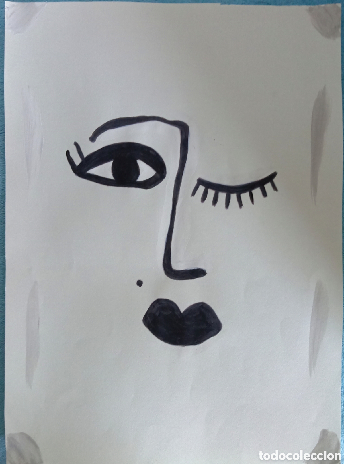 Arte: Original pintura cara abstracta (14) (t&eacute;cnica mixta) acuarela y acr&iacute;lico sobre papel 30,5cm x 21,5cm