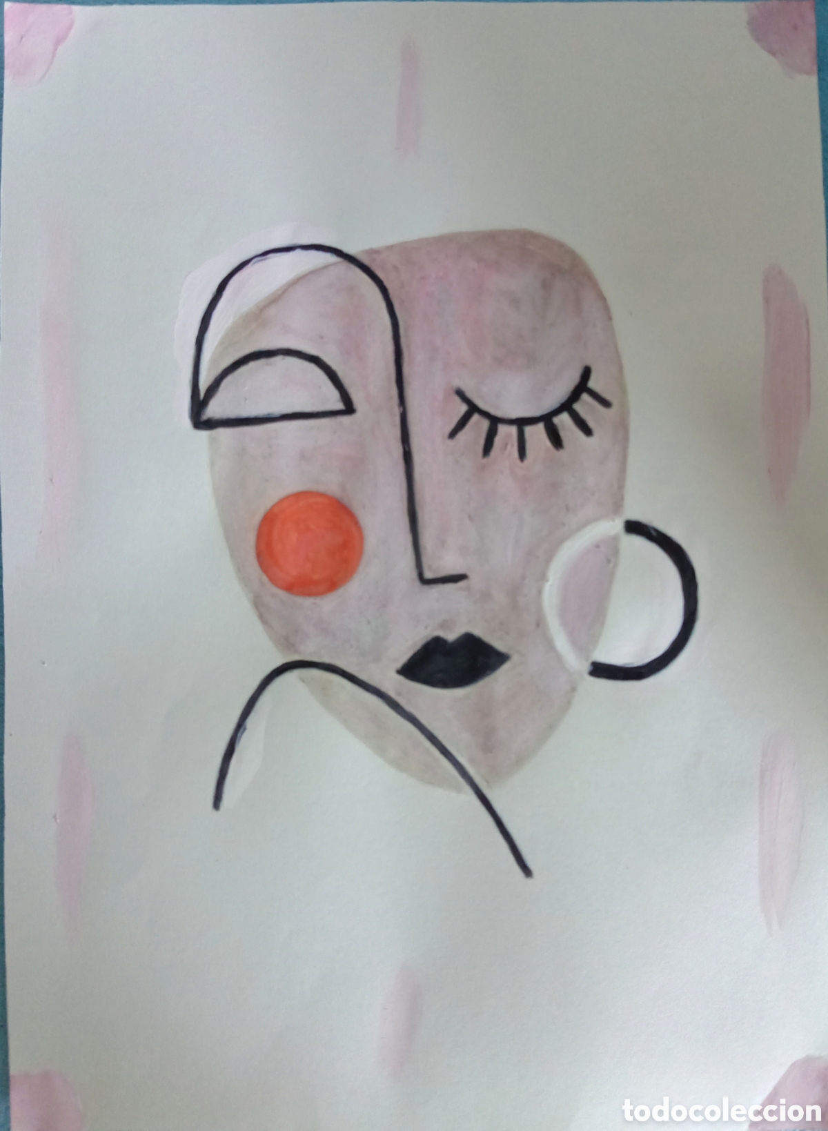 Arte: Original pintura cara abstracta (15) (t&eacute;cnica mixta) acuarela y acr&iacute;lico sobre papel 30,5cm x 21,5cm