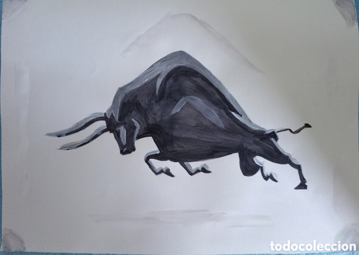 Arte: Original pintura Toro trazos (18) (t&eacute;cnica mixta) acuarela y acr&iacute;lico sobre papel 30,5cm x 21,5cm...