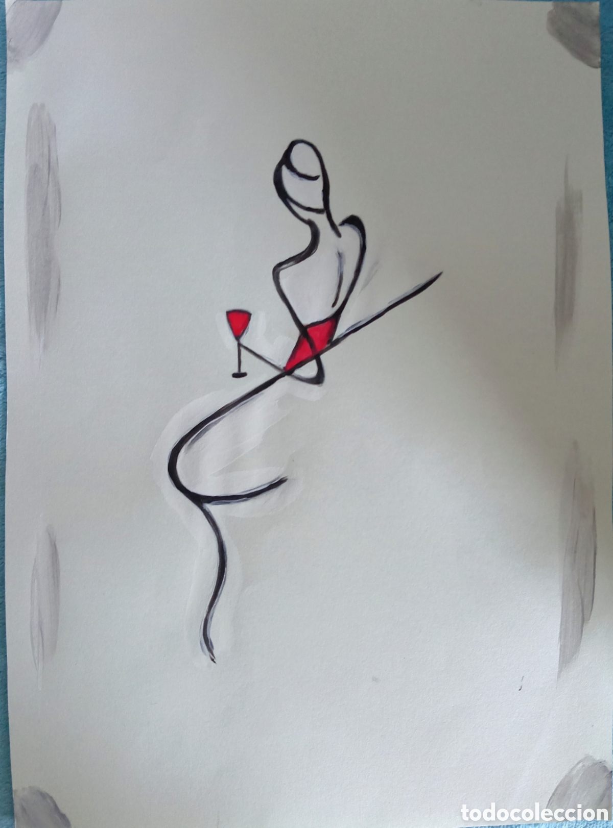 Arte: Original pintura mujer de rojo (3) (t&eacute;cnica mixta) acuarela y acr&iacute;lico sobre papel 30,5cm x 21,5cm.