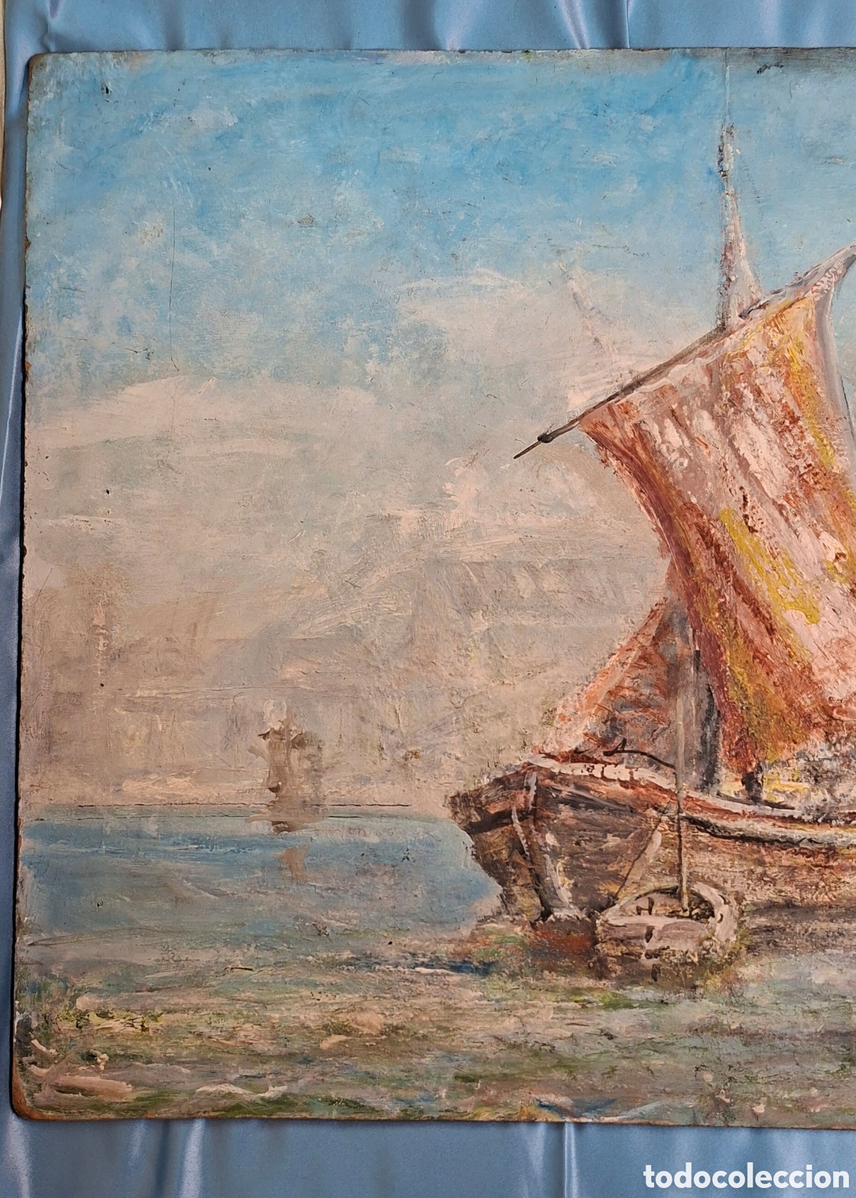 Arte: &Oacute;leo sobre tabla S.XIX Barco - Foto 6