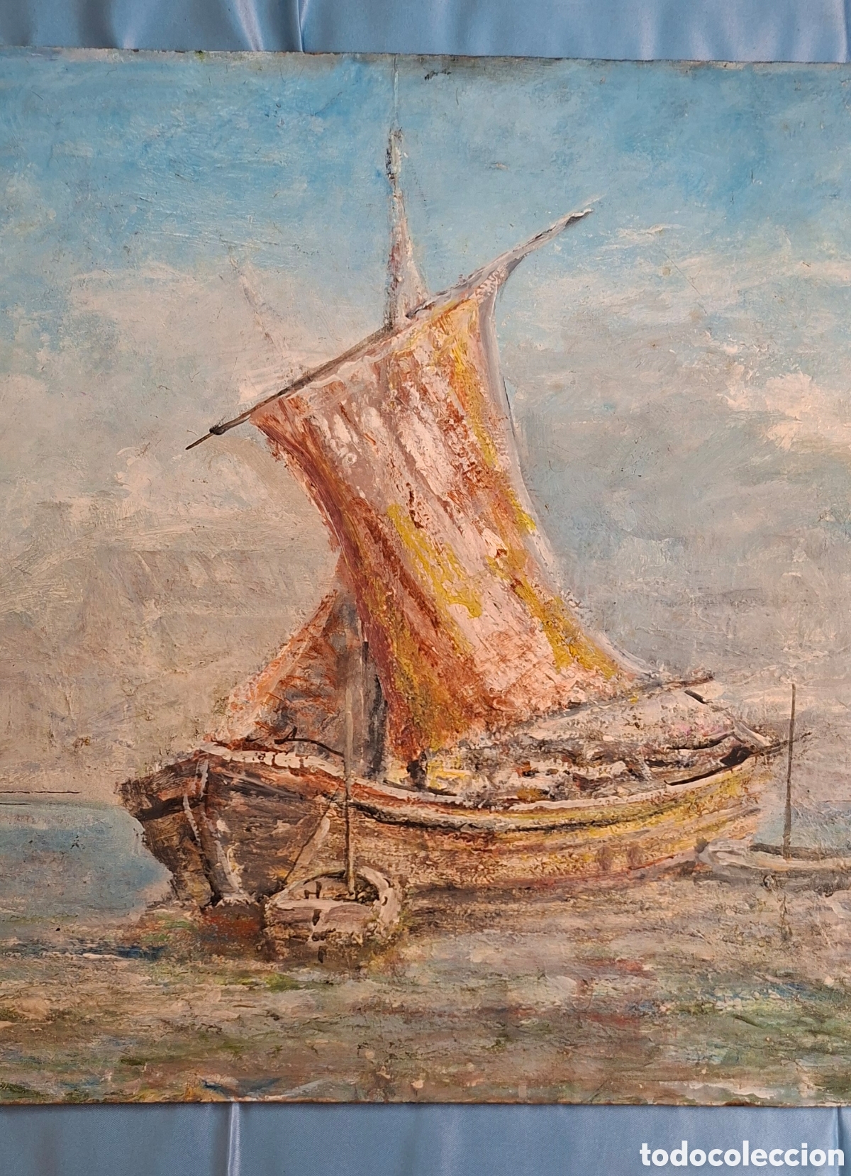Arte: &Oacute;leo sobre tabla S.XIX Barco - Foto 7