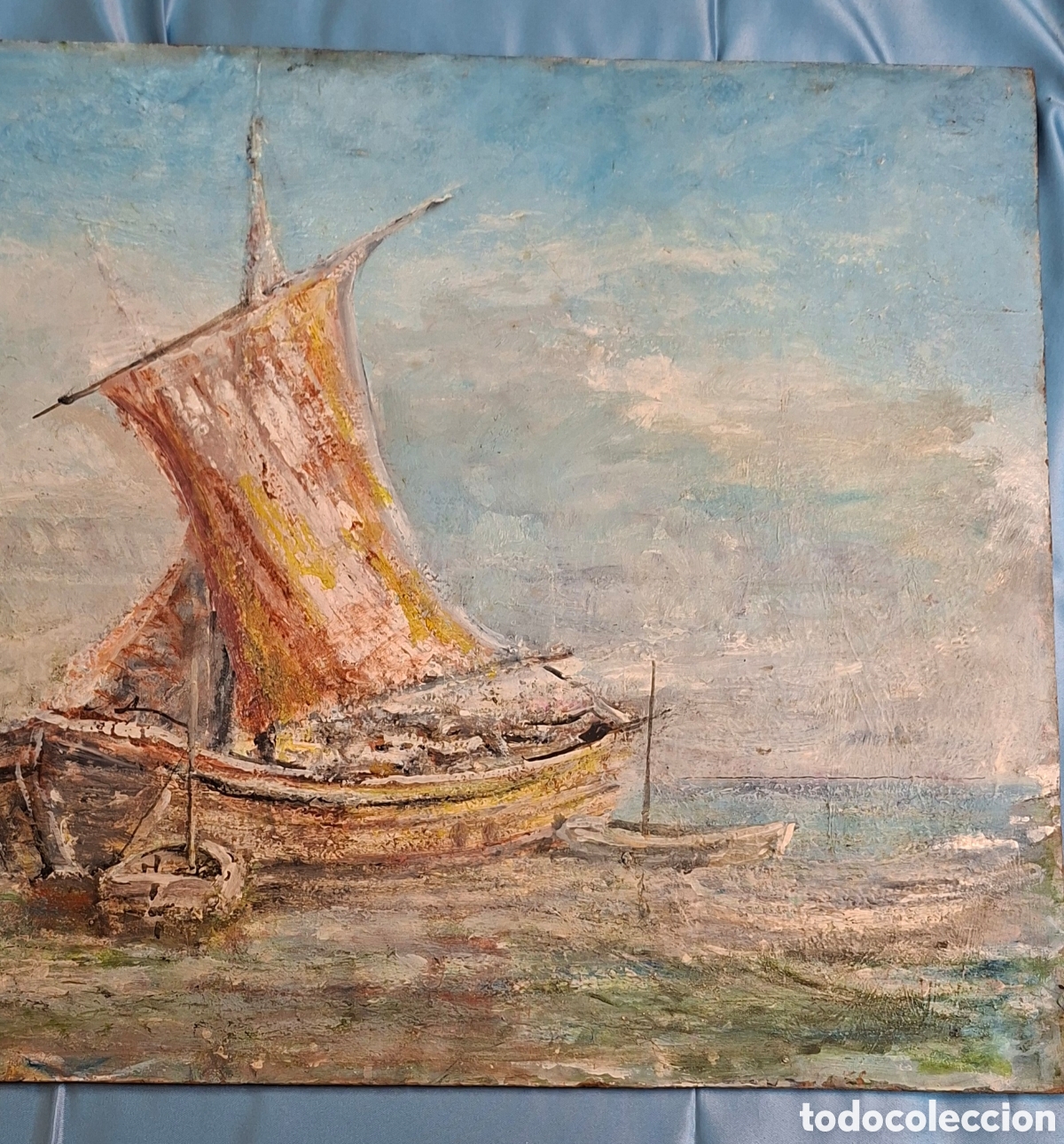 Arte: &Oacute;leo sobre tabla S.XIX Barco - Foto 8