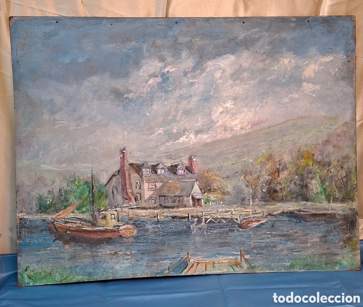 Arte: &Oacute;leo sobre tablet Siglo XIX paisaje