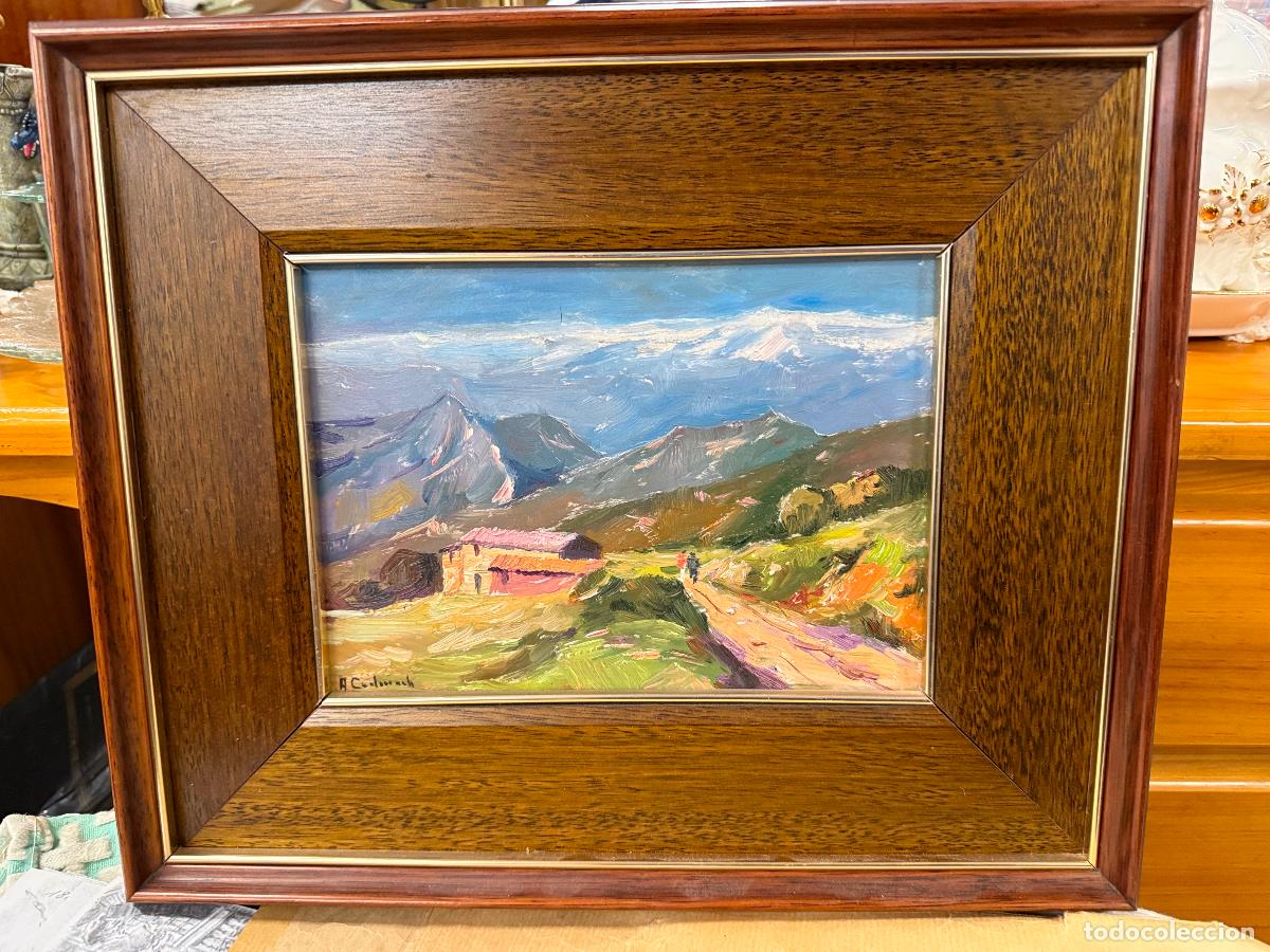 Arte: Magnifico oleo sobre tablex del prestigioso ANGEL CODINACH de olot. 36x29cms en total. 22x16cms oleo