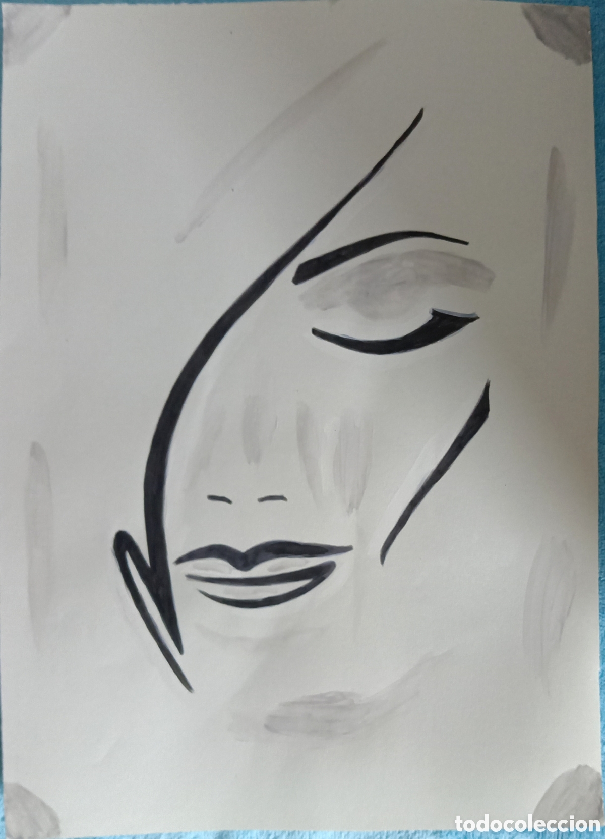 Arte: Original pintura cara rasgos linea (7) (t&eacute;cnica mixta) acuarela y acr&iacute;lico sobre papel 30,5cm x 21,5