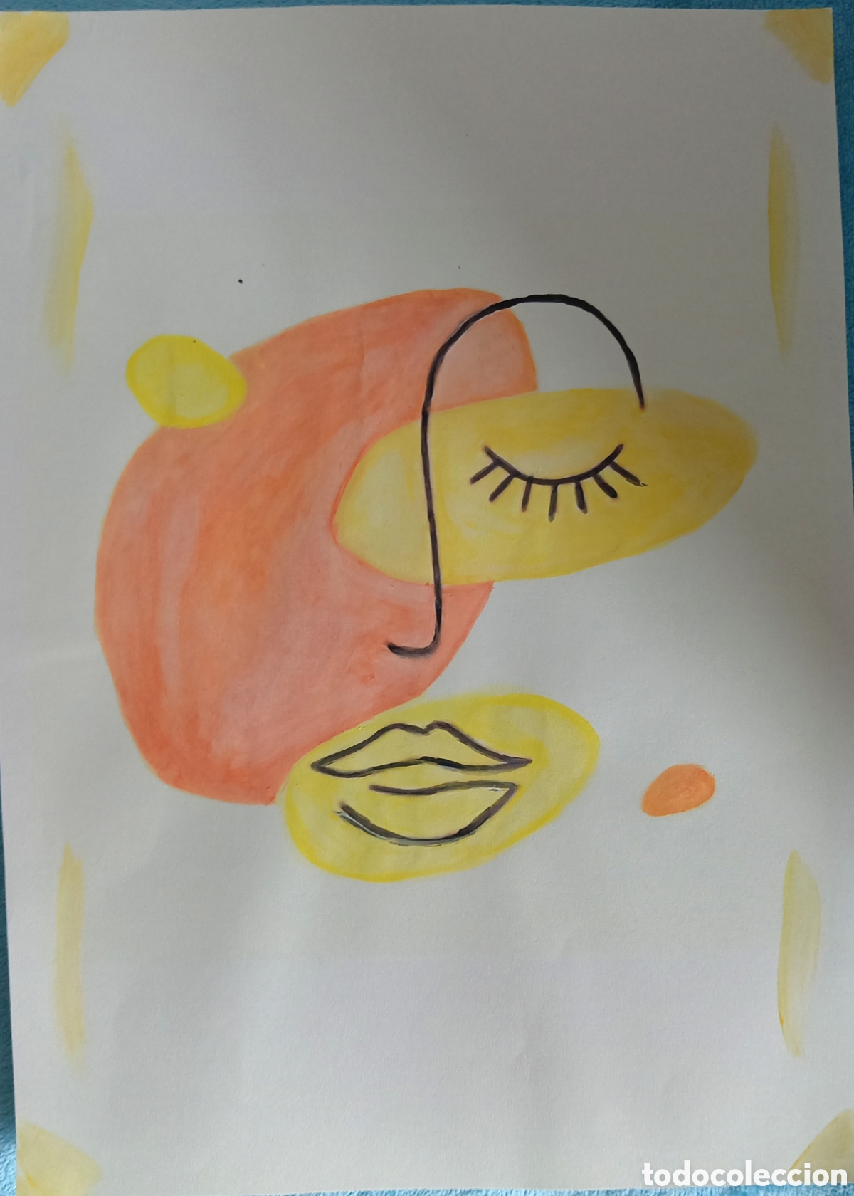 Art: Original pintura cara abstracta (13) (t&eacute;cnica mixta) acuarela y acr&iacute;lico sobre papel 30,5cm x 21,5cm