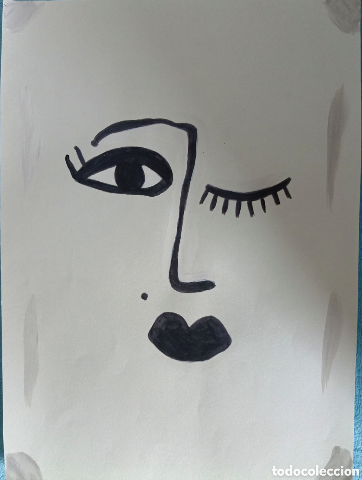 Art: Original pintura cara abstracta (14) (t&eacute;cnica mixta) acuarela y acr&iacute;lico sobre papel 30,5cm x 21,5cm