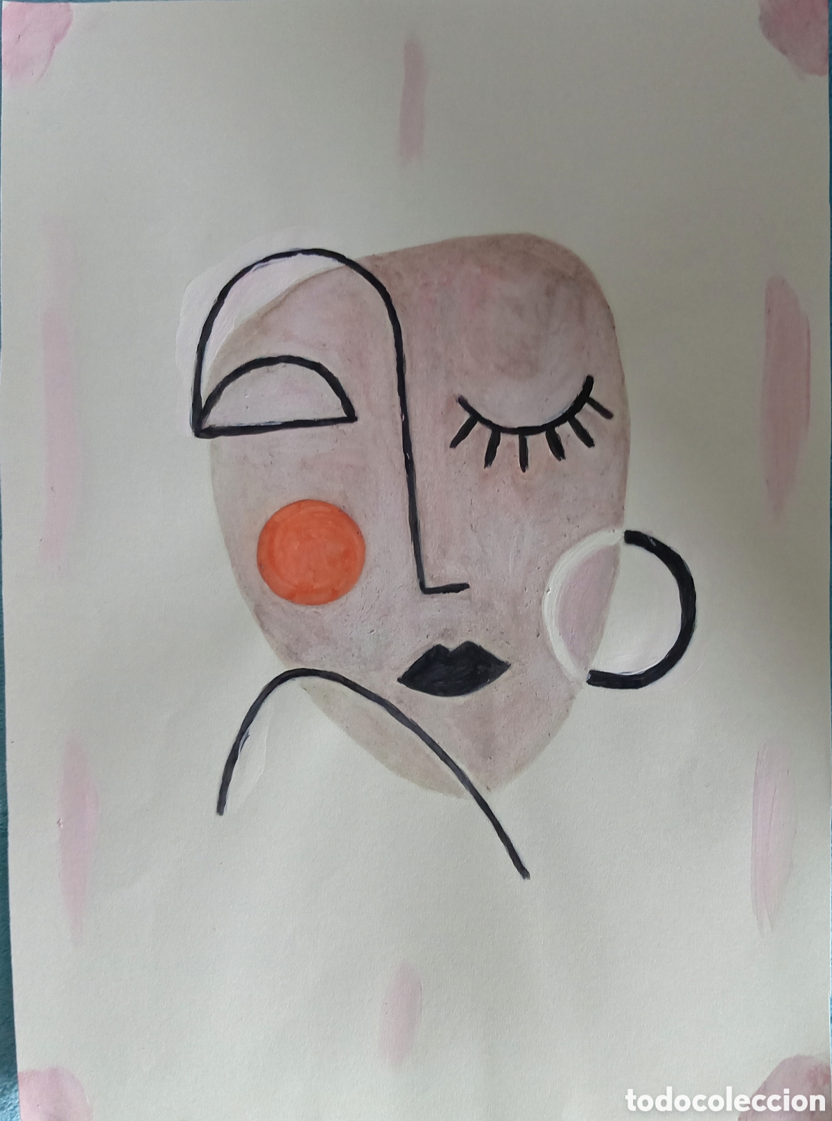 Art: Original pintura cara abstracta (15) (t&eacute;cnica mixta) acuarela y acr&iacute;lico sobre papel 30,5cm x 21,5cm