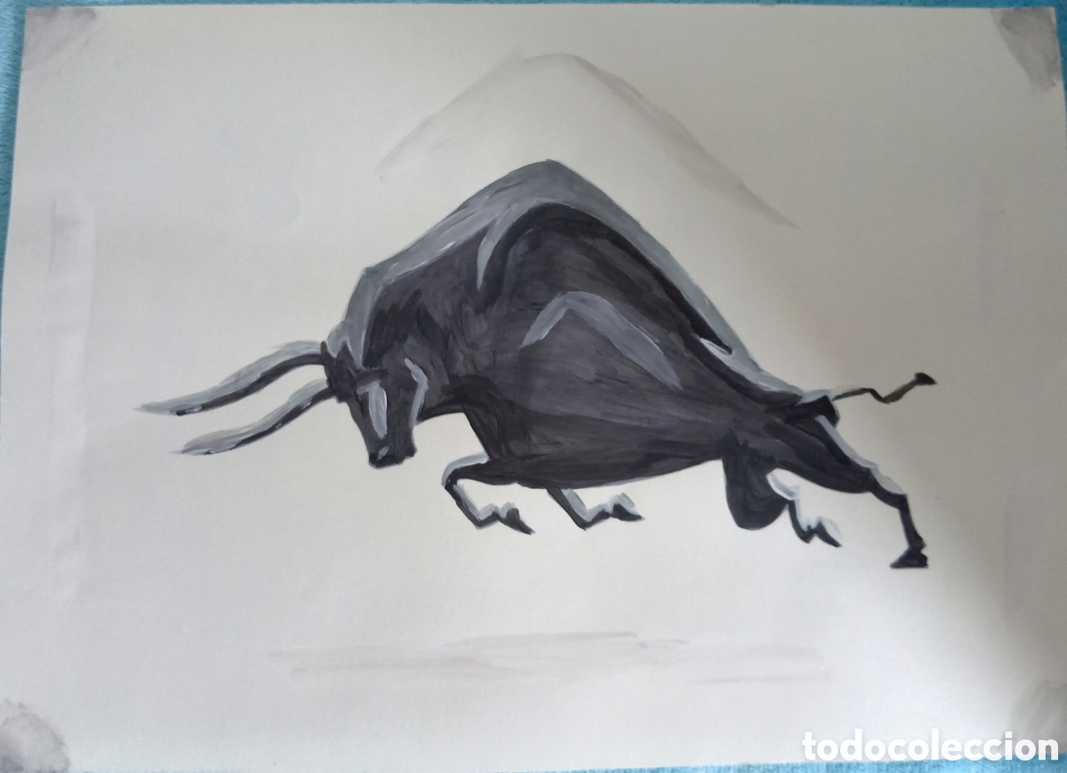 Art: Original pintura Toro trazos (18) (t&eacute;cnica mixta) acuarela y acr&iacute;lico sobre papel 30,5cm x 21,5cm...