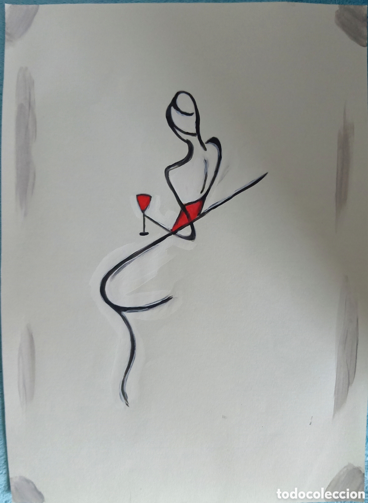 Kunst: Original pintura mujer de rojo (3) (t&eacute;cnica mixta) acuarela y acr&iacute;lico sobre papel 30,5cm x 21,5cm.