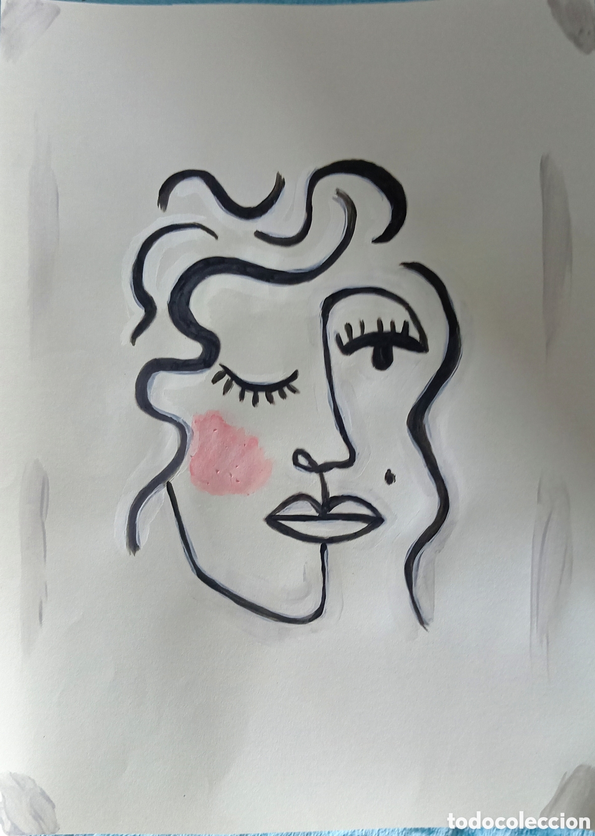 Arte: Original pintura cara abstracta (16) (t&eacute;cnica mixta) acuarela y acr&iacute;lico sobre papel 30,5cm x 21,5cm