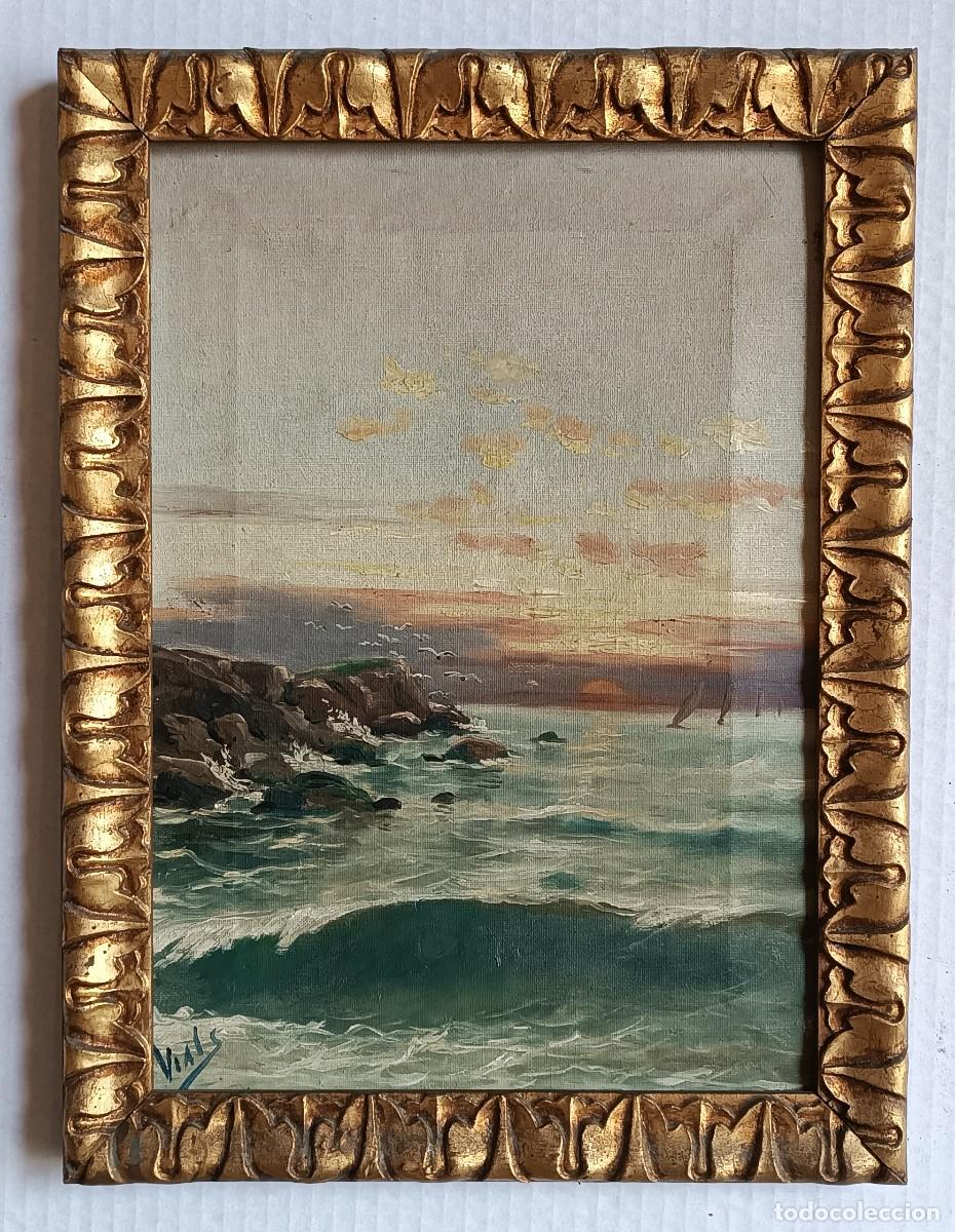 Arte: ANTIGUO OLEO SOBRE LIENZO, REPRESENTANDO MARINA - Foto 1