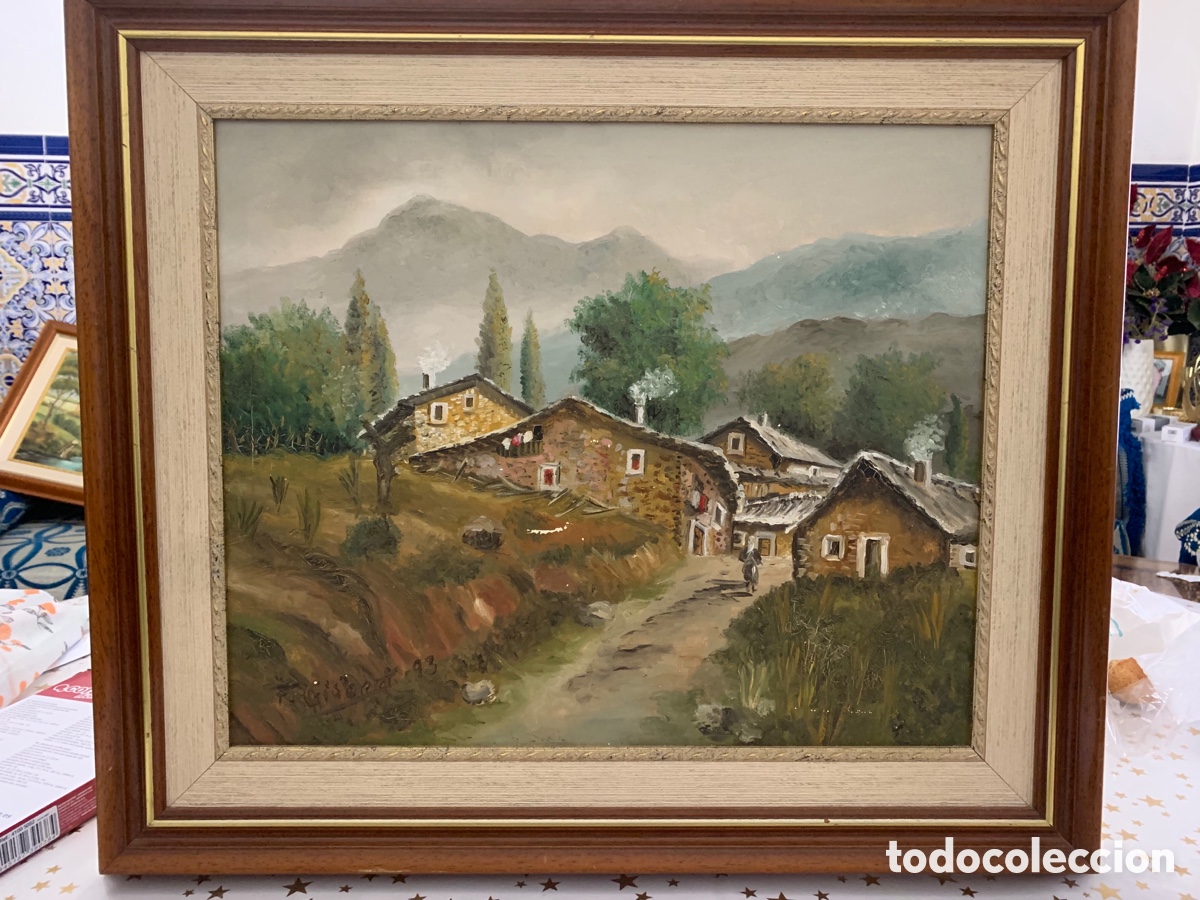 Arte: &Oacute;leo Paisaje Rural &ldquo;Caserio en laNiebla&rdquo; F.Gisbert 93