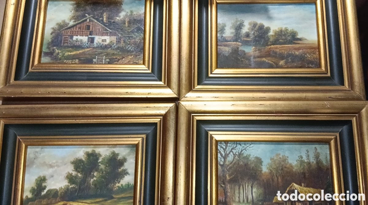 Arte: LOTE 4 CUADROS &Oacute;LEO SOBRE COBRE PINTOR CORDOB&Eacute;S AYALA