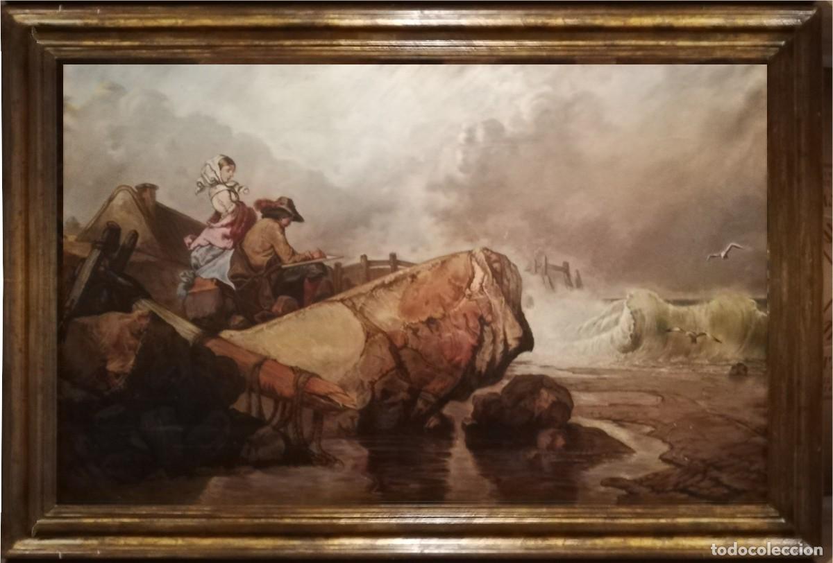 Arte: El artista ante la tempestad. Oleo sobre tela y marco dorado. s. XIX.