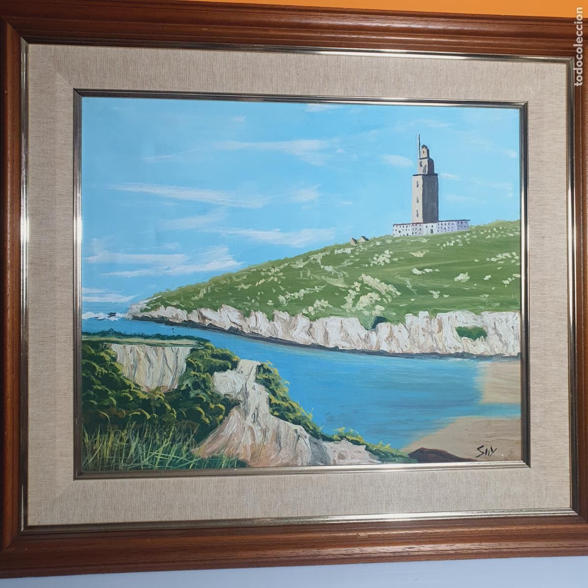 Arte: CUADRO-TORRE DE H&Eacute;RCULES-LA CORU&Ntilde;A-FIRMADO-A DEFINIR-BUEN ESTADO GENERAL