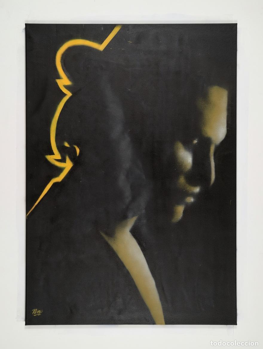 Arte: RETRATO DE PERFIL SOBRE FONDO NEGRO. FIRMADO. T&Eacute;CNICA MIXTA SOBRE LIENZO. ESPA&Ntilde;A. SIGLO XXI.