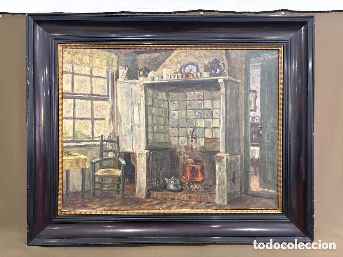 Arte: Antiguo pintura Erich tettenborn*principios siglo xx*antigua cocina siglo XIX