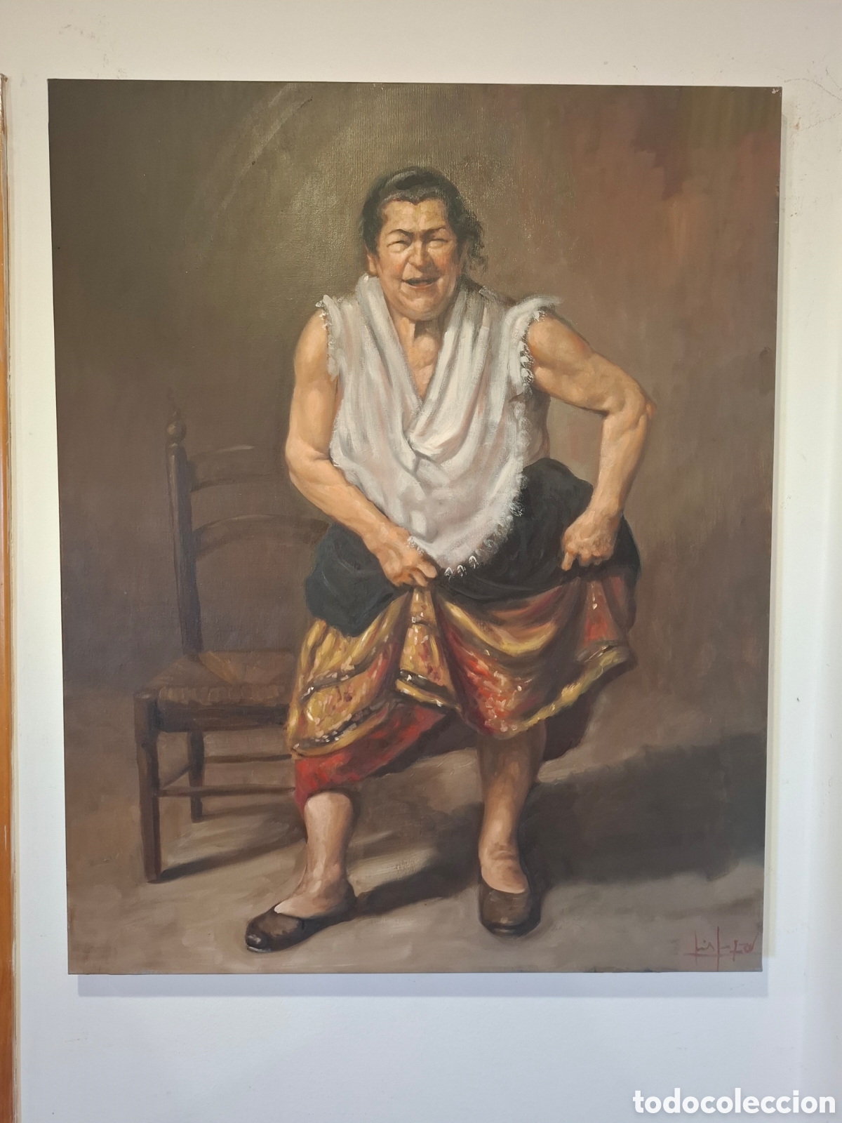 Arte: Oleo sobre lienzo gitana vieja bailando
