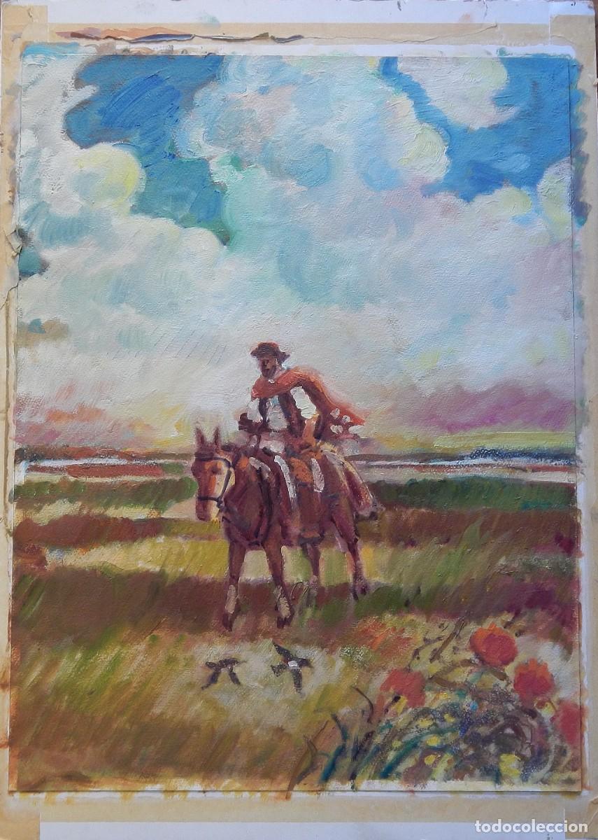 Arte: Carlos Enrique Lencinas G&oacute;mez. &Oacute;leo sobre papel. &rdquo;Gaucho, jinete argentino. La Pampa&rdquo;. Sin firmar.