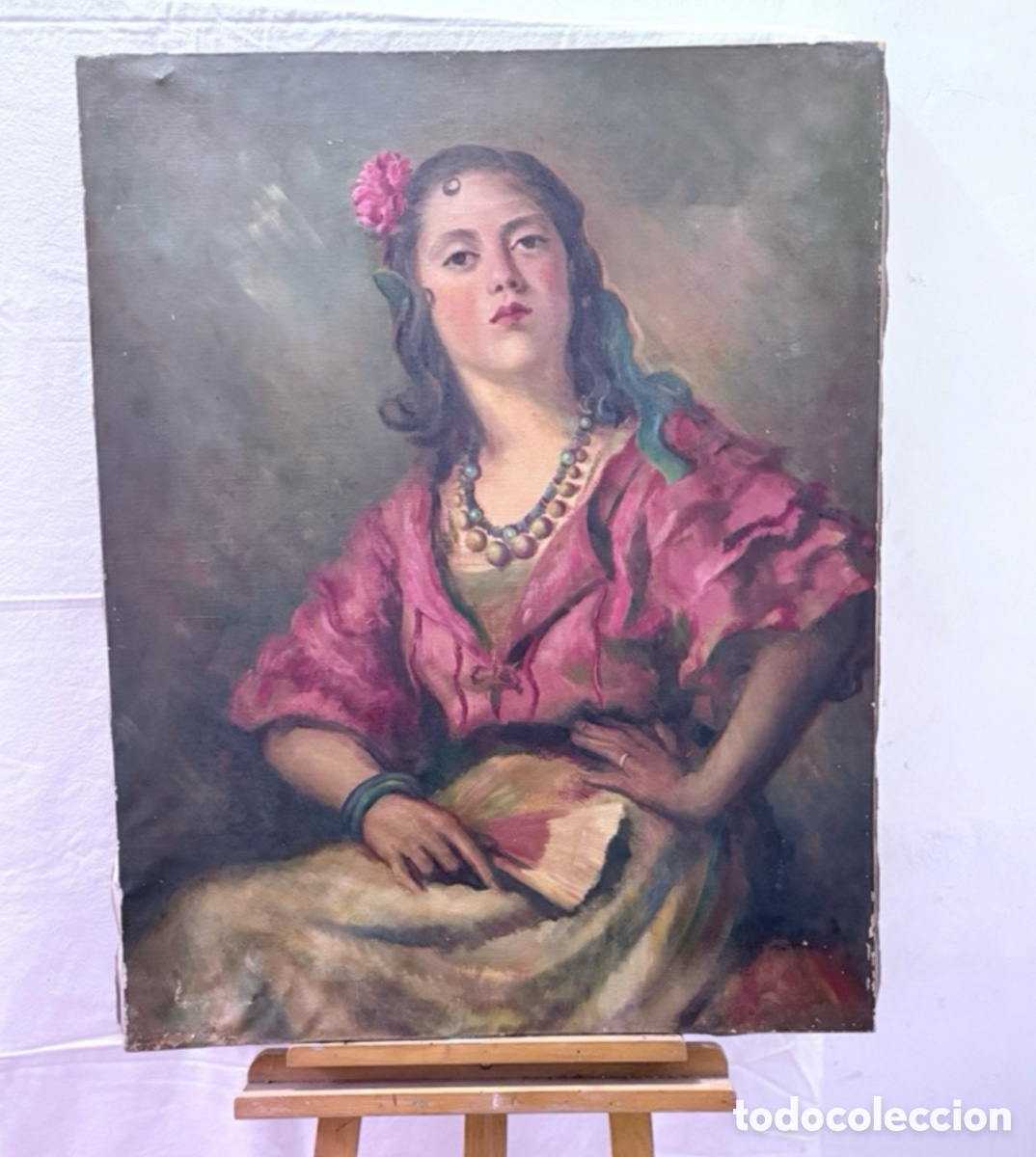Arte: Joan Matamala i Flotats1893-1977)Gitana. &Oacute;leo sobre lienzo firmado.Retrato femenino.Escuela catal&aacute;na