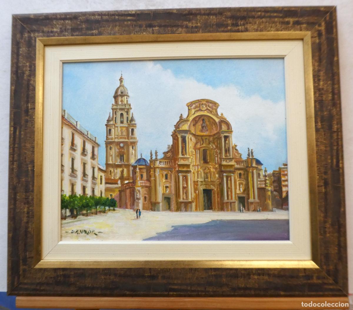 Arte: Oleo de D.G. Valor, Vista de Murcia Plaza de la Catedral, mide 41X33