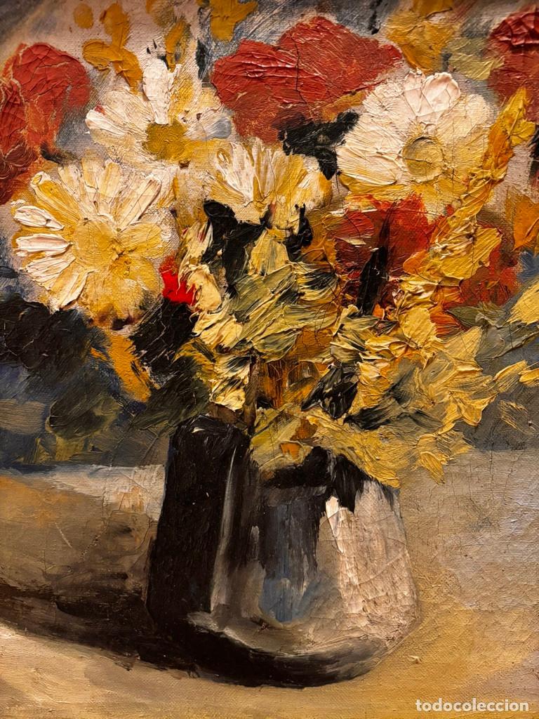Art: Pintura al &oacute;leo con flores. Medios s.XX