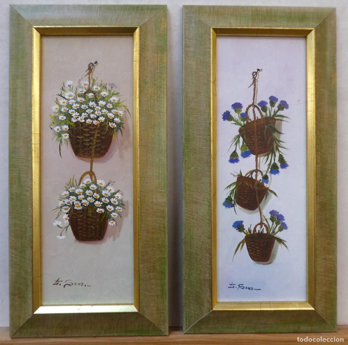 Arte: Pareja de Oleos firmados G. Sanz, miden 30X11 y 36X17 cm con marco