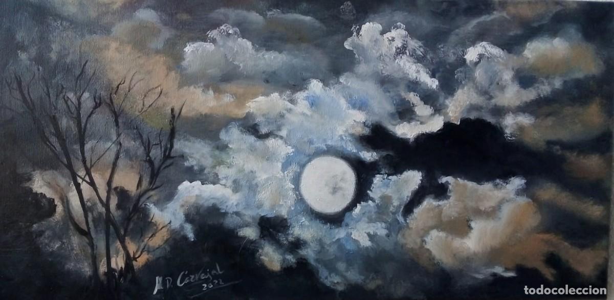 Arte: PAISAJE NOCTURNO CON LUNA LLENA - &Oacute;leo 60x30 cm M.D. Carvajal
