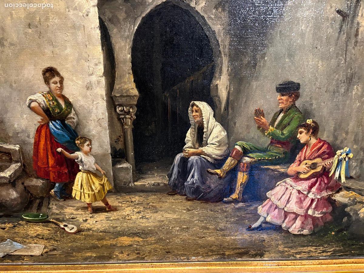 Kunst: Precioso cuadro firmado costumbrista espa&ntilde;ol 1892 escena flamenca andaluza