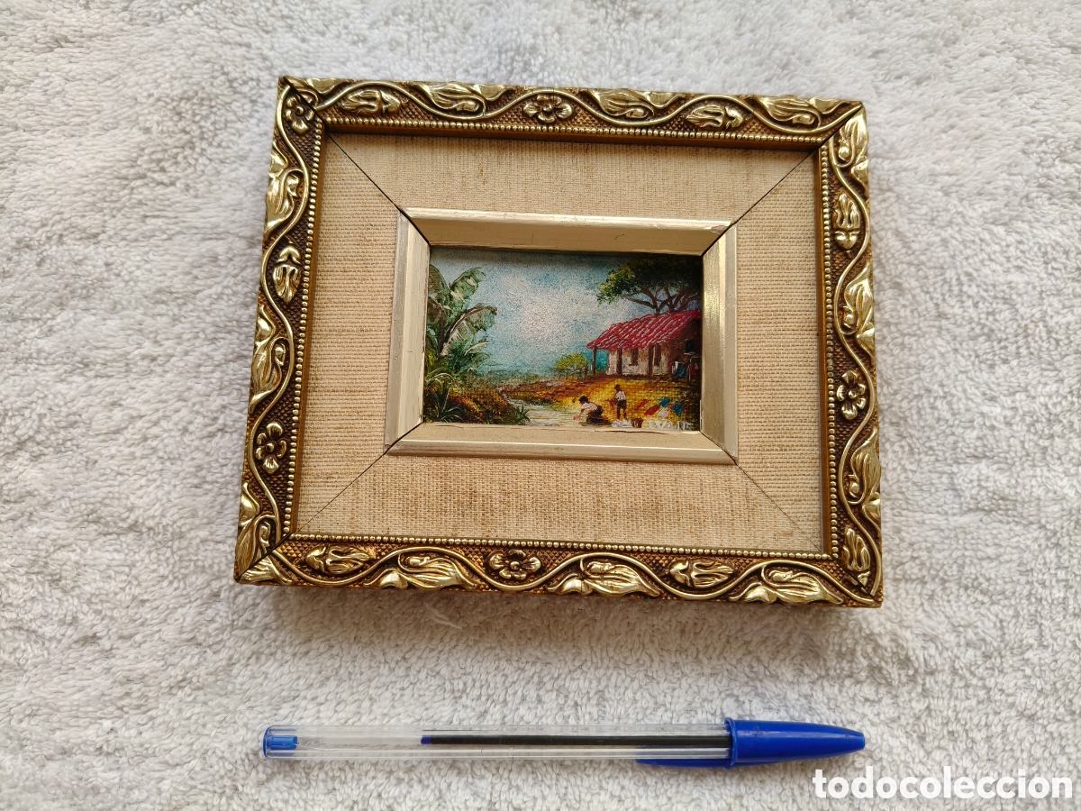 Arte: Cuadro miniatura ol&eacute;o 9X6 cm mujeres