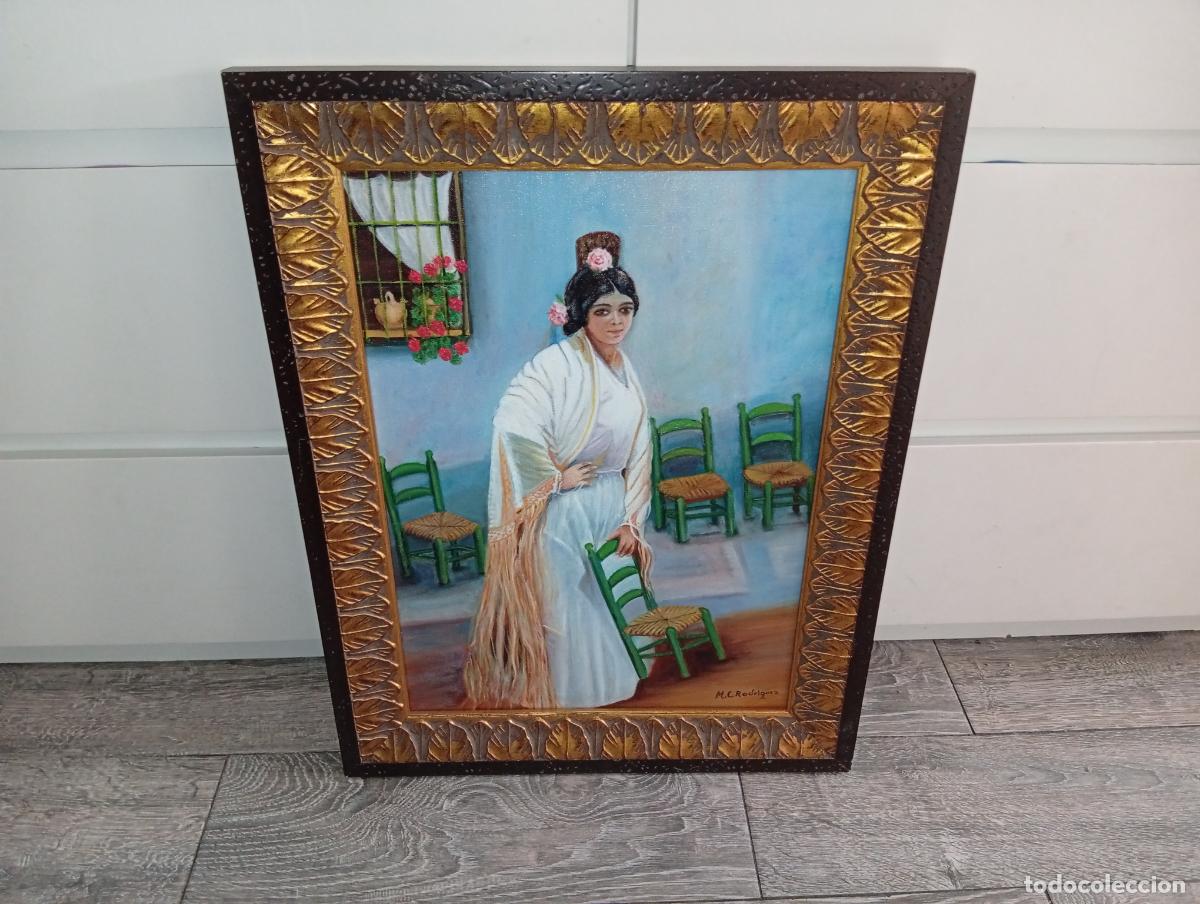 Arte: Cuadro &Oacute;leo sobre lienzo Escena en Patio Andaluz 44x57