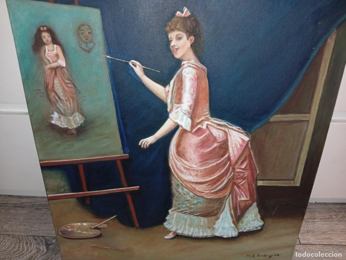 Arte: ​Cuadro al &Oacute;leo La Pintora Rococ&oacute; 55x46 - Foto 6
