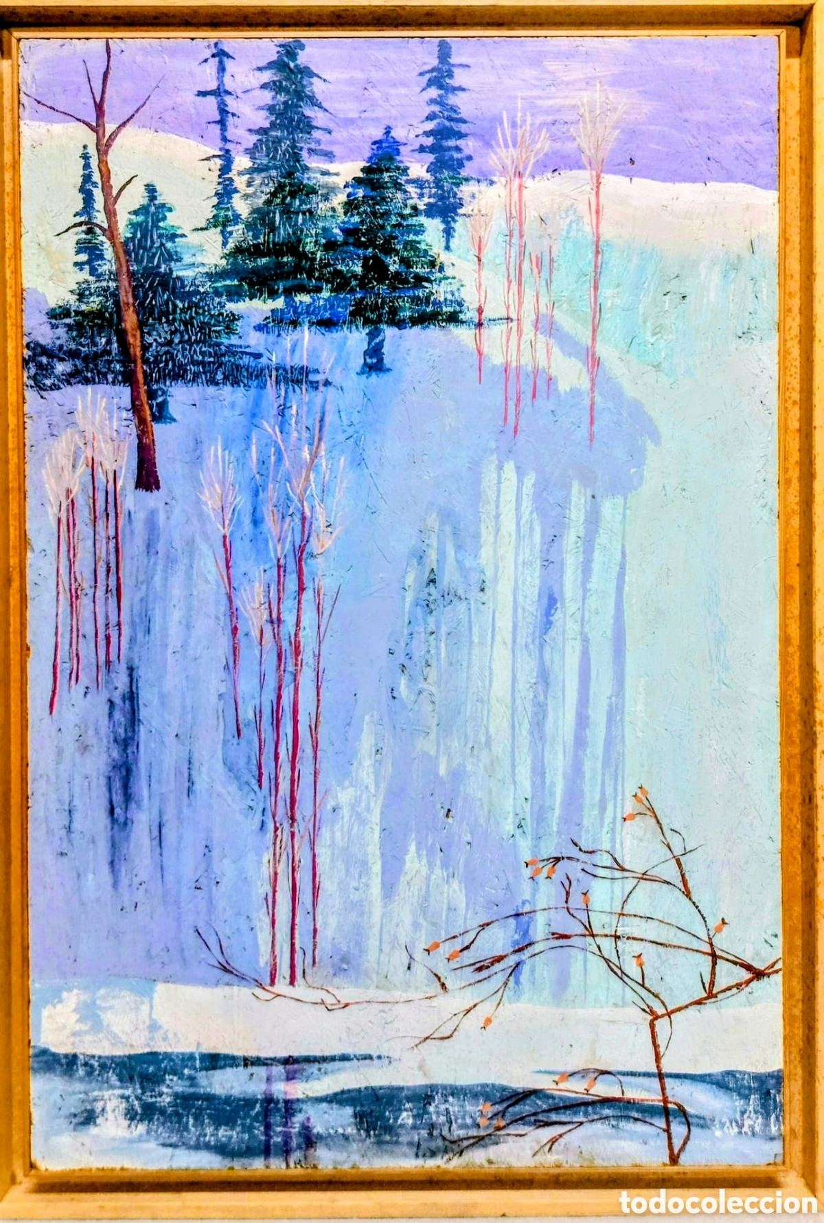 Arte: PAISAJE NEVADO SiN FIRMAR OLEO DELUIDO PINTADO EN MADERA 60X41 MAS MARCO PERFECTO