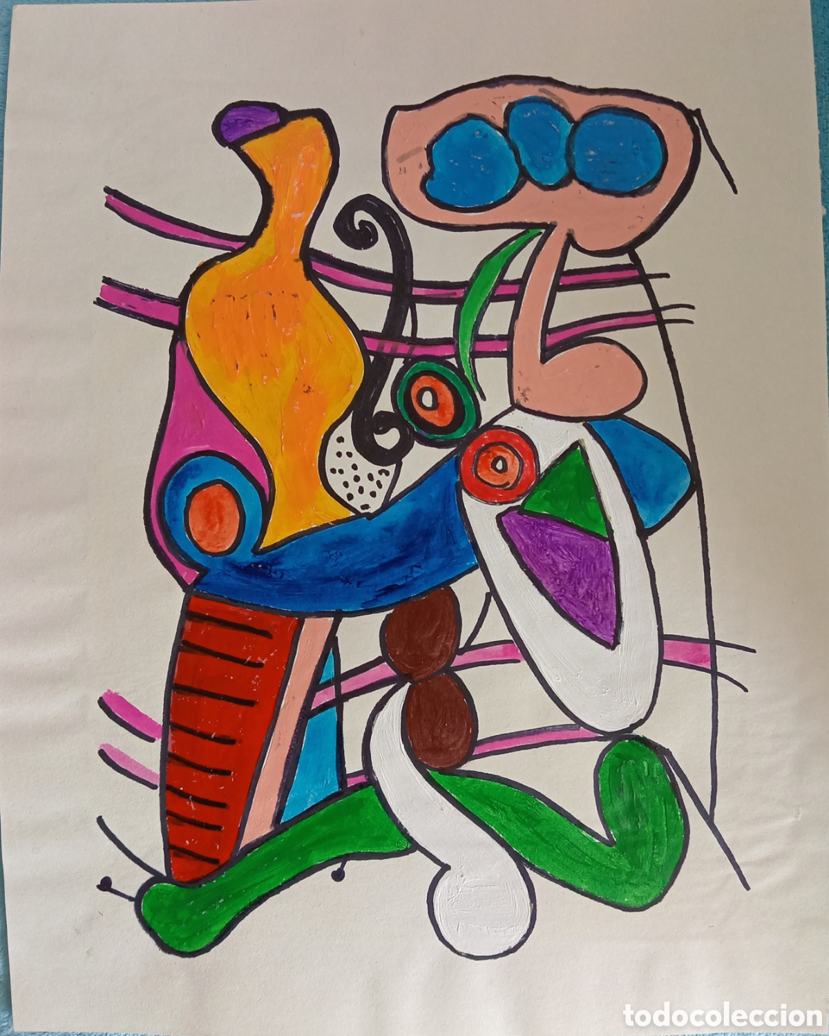 Arte: Interpretaci&oacute;n pintura (3) de Picasso. (T&eacute;cnica mixta acr&iacute;lico, rotulador) sobre papel de dibujo 36c