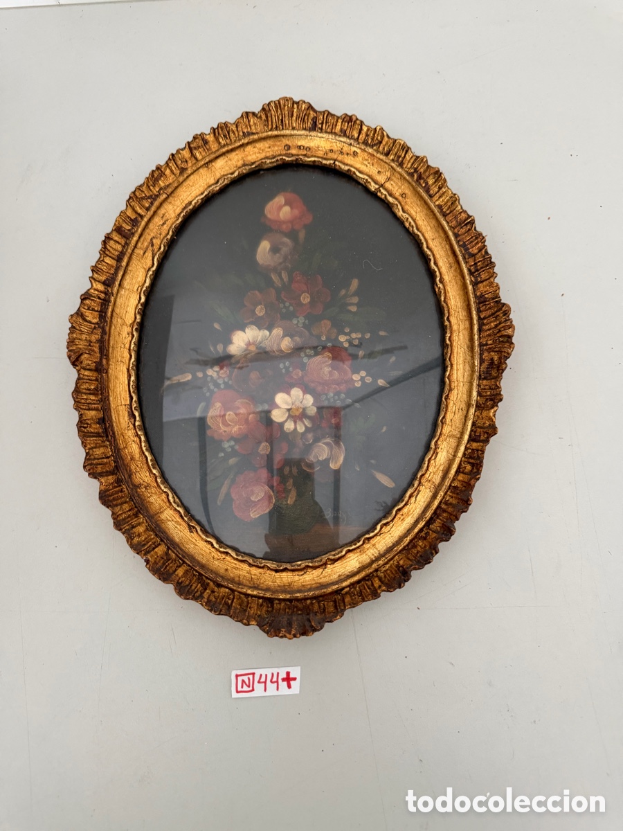 Arte: Bodeg&oacute;n de flores firmado bary, marco pan de oro