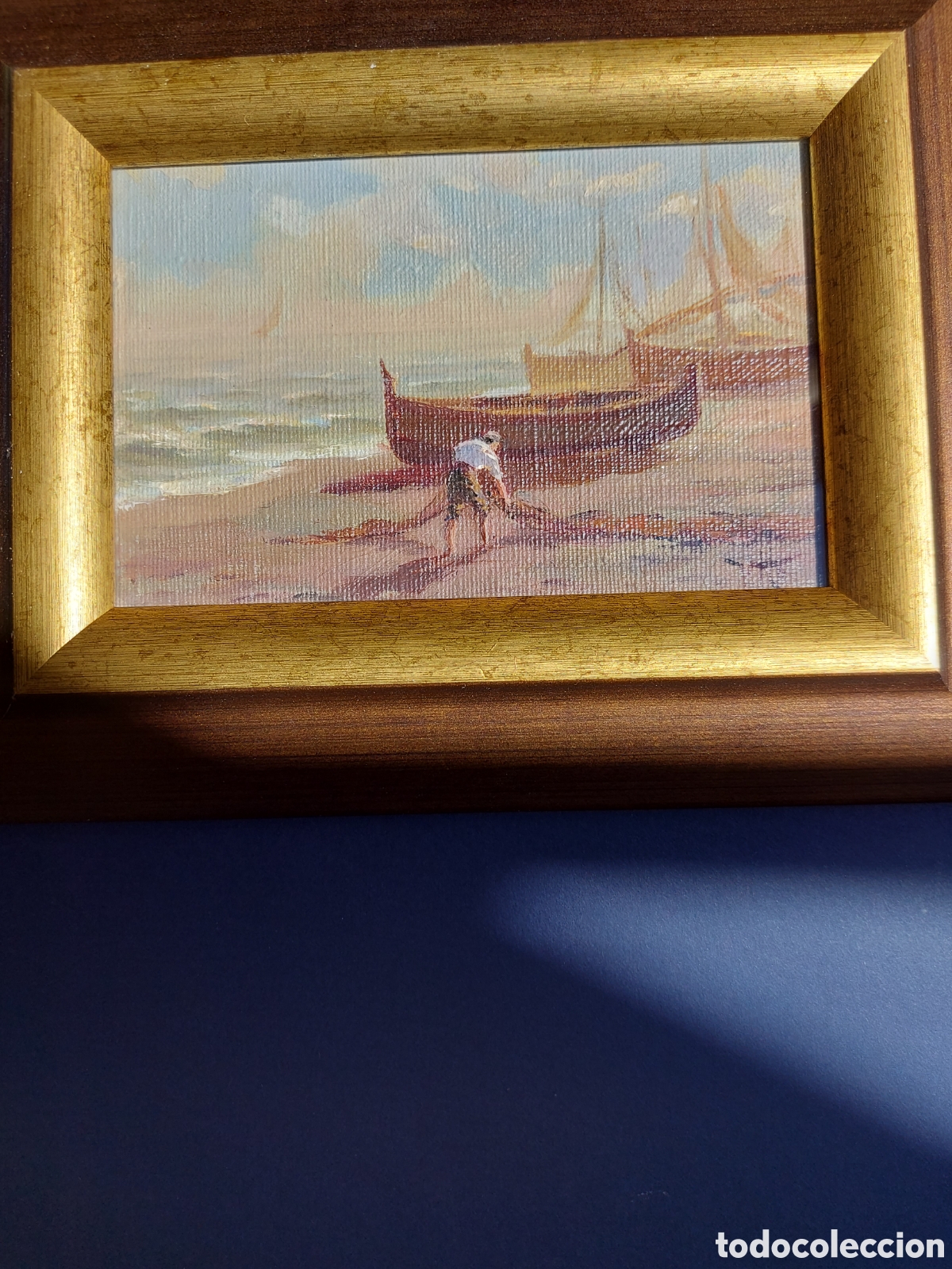 Arte: &rdquo;PESCADORES AL ATARDECER RECOGIENDO LAS REDES&rdquo; OLEO EPOCA