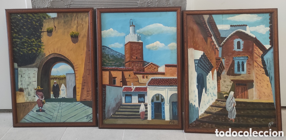 Arte: Lote de 3 cuadros pintor &aacute;rabe (firma ilegible)