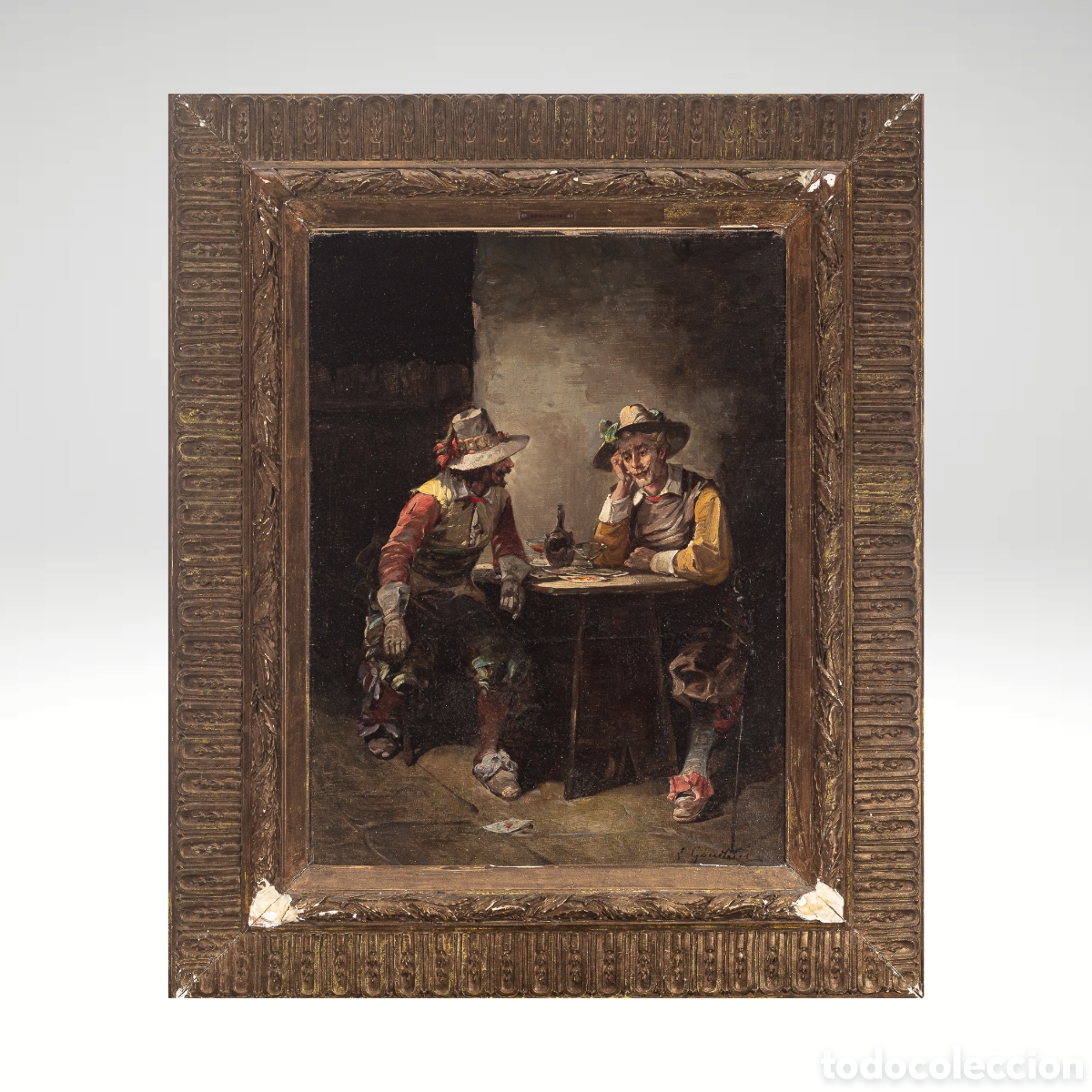 Arte: ESCUELA FRANCESA, s.XIX, Figuras en la taberna - Foto 1