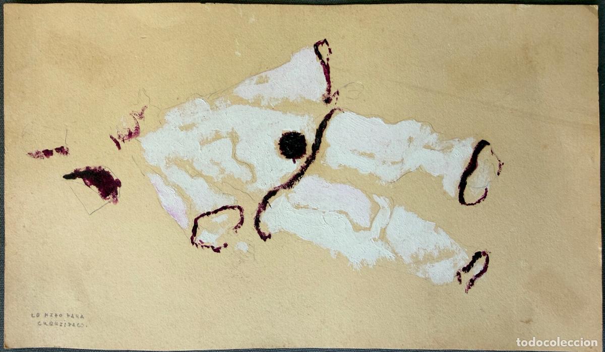 Arte: T&eacute;cnica mixta sobre papel con dedicatoria de Paco , 1970s.