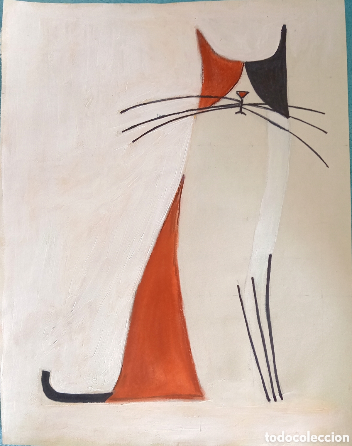 Arte: Original pintura gato trazos (17) (T&eacute;cnica mixta acr&iacute;lico, rotulador) sobre papel de dibujo 36cmx27