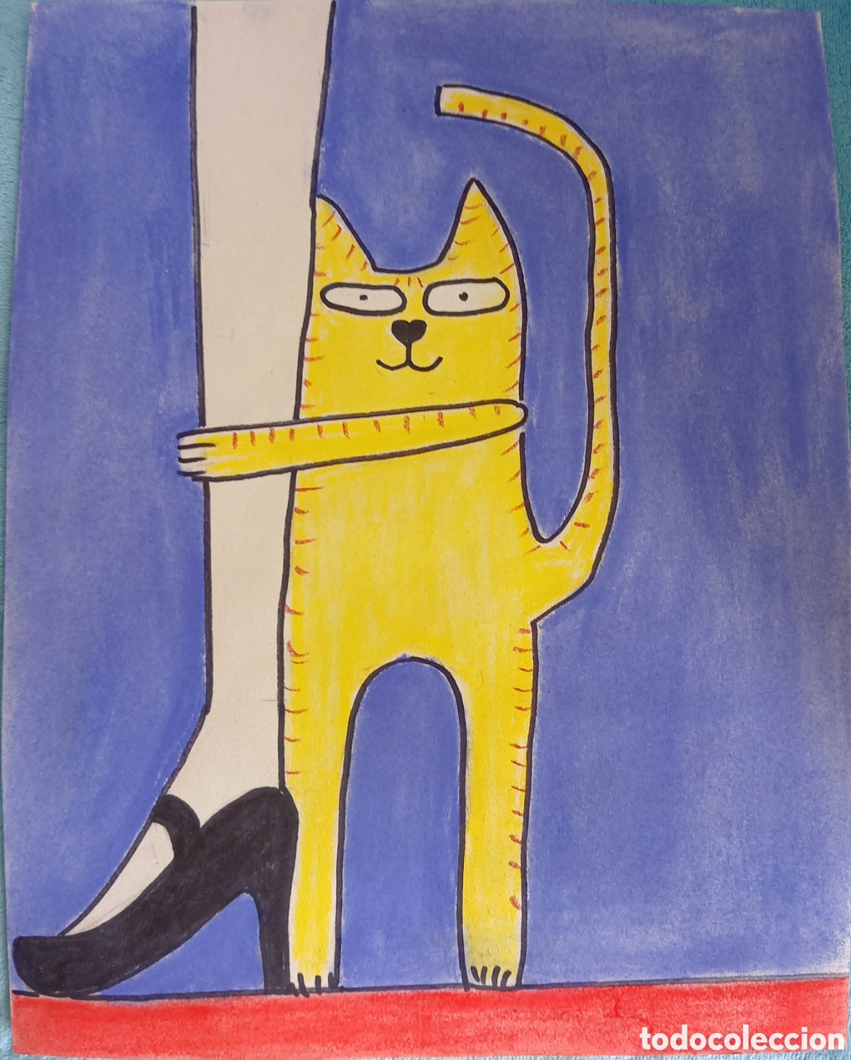 Arte: Original pintura gato trazos (18) (T&eacute;cnica mixta creta, rotulador) sobre papel de dibujo 36cmx27,7c