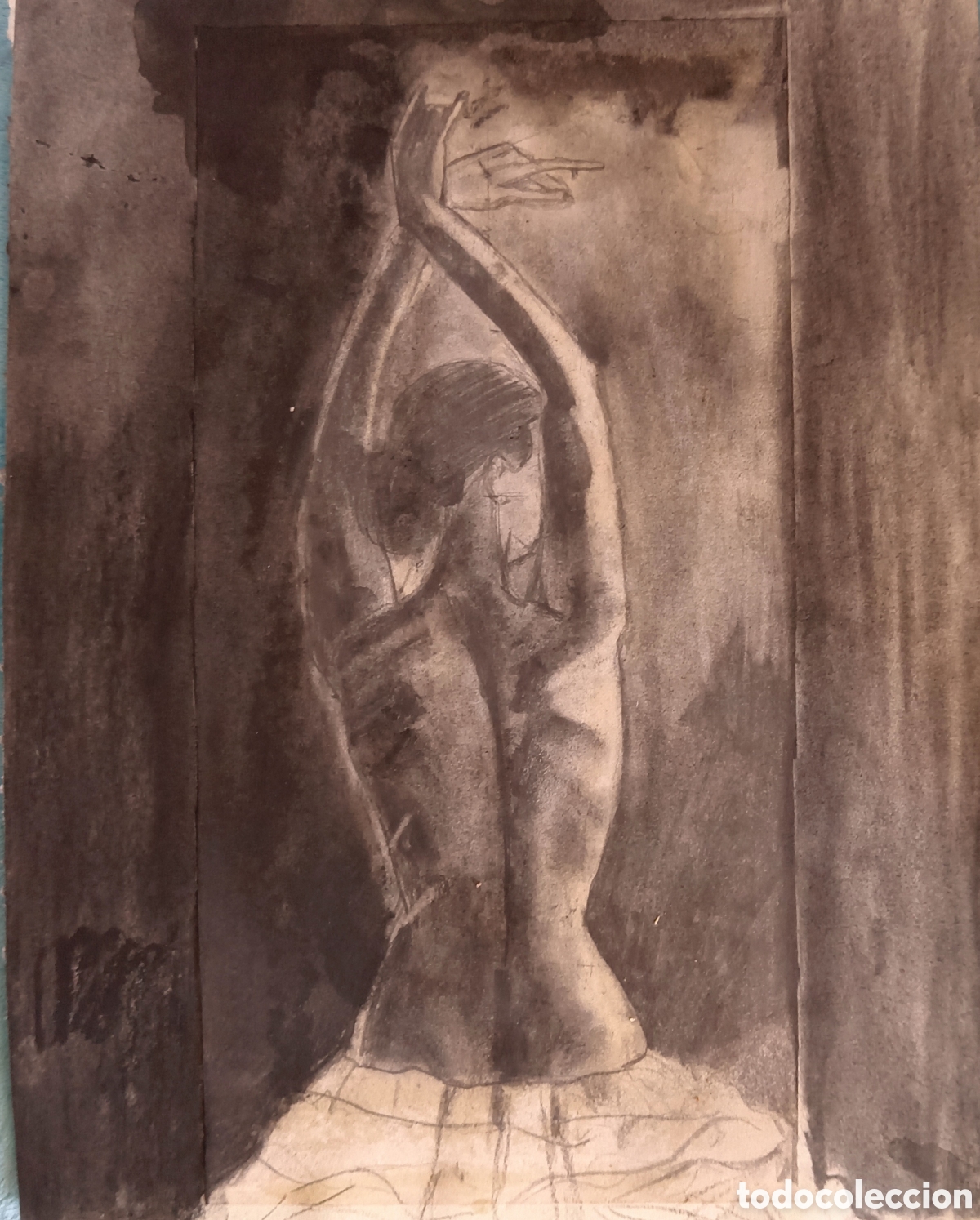 Arte: Original pintura a carboncillo, acr&iacute;lico (4) sobre papel doble bailarina 36cmx27,7cm... Muy bonito