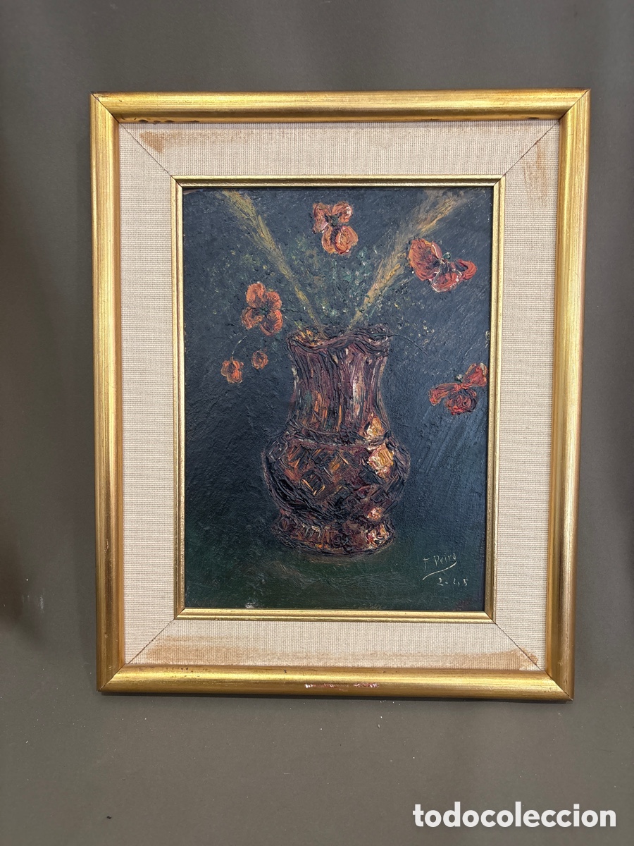 Arte: Antigua pintura F.peiro sobre tabla,pintor alicantino(monovar)1945,naturaleza muerta*ver fotos*