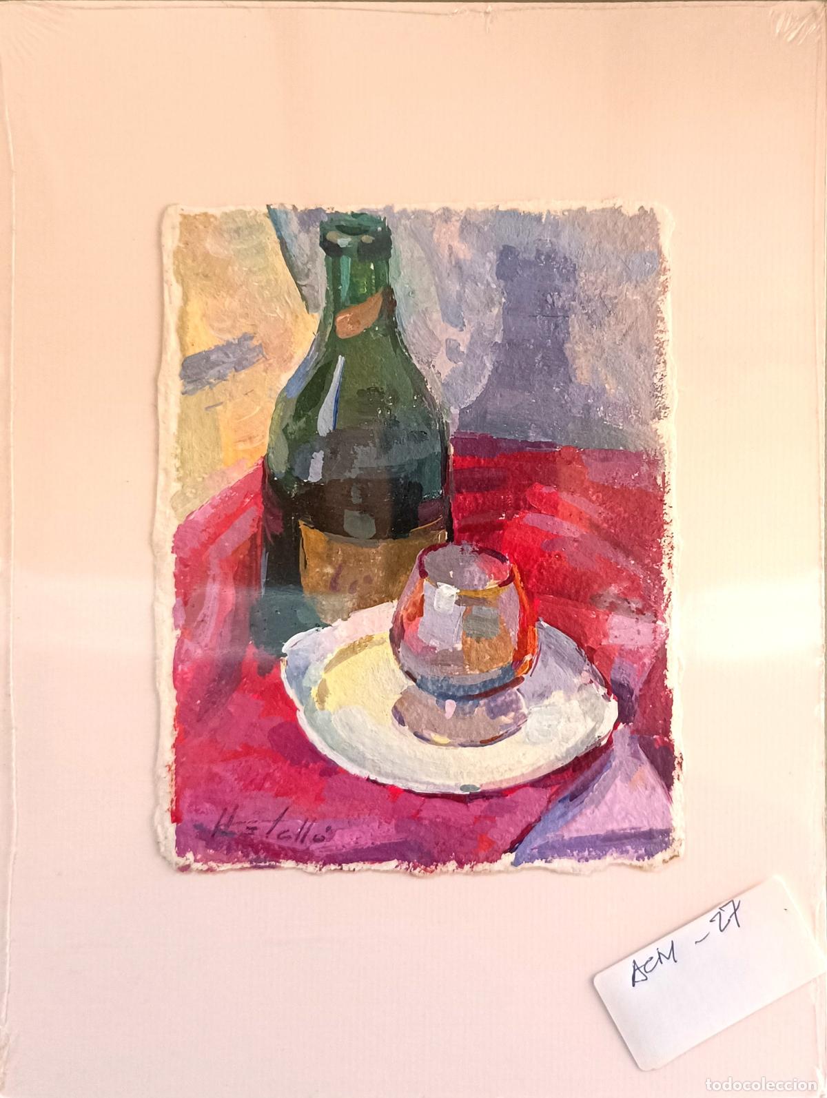 Arte: Ilegible - Bodegon de mesa Vino y copa - medida sin indicar