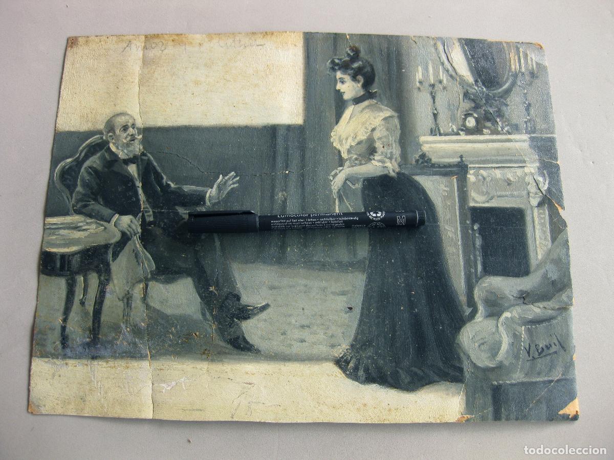 Arte: DIBUJO AL OLEO SOBRE CARTULINA. FIRMADO V. BUIL. FINALES DEL SIGLO XIX O PRINCIPIOS DEL XX