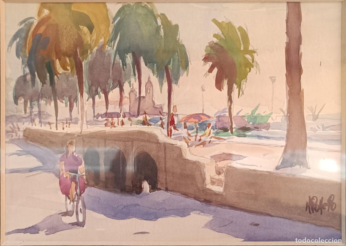 Arte: Romero - Paseo junto al mar - Acuarela