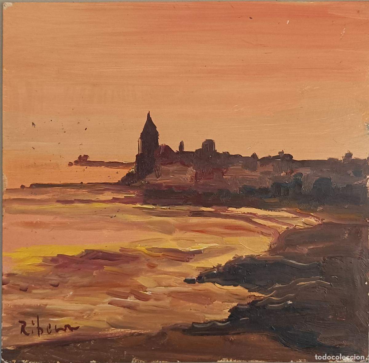 Arte: Ribera - Costa al atardecer - Oleo sobre tabla